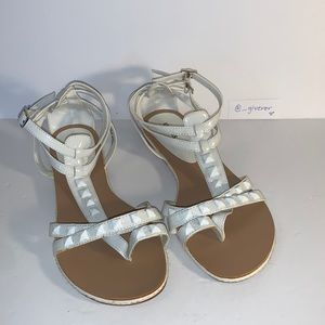 9 White Pyramid Stud Patent Express Double Strap